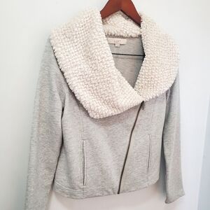 Ann Taylor Loft Aysemtrical Grey Zip Up Cardigan in Size Medium